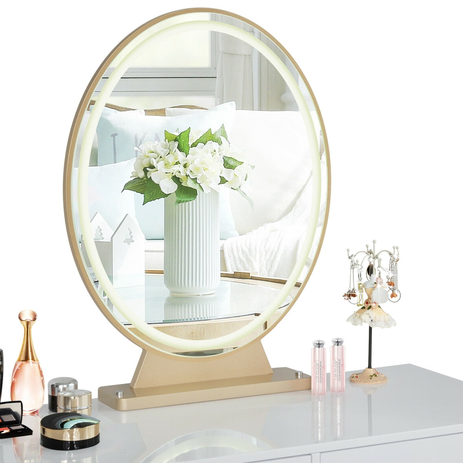 Hollywood Vanity Lighted Makeup Mirror Remote Control 4 Color Dimming, Golden at Gallery Canada