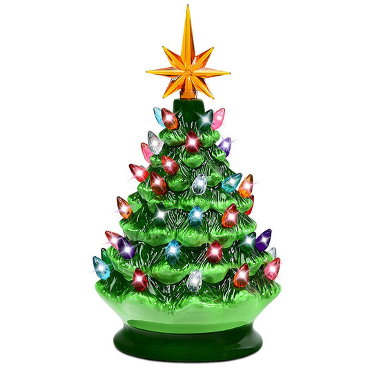 9.5 inch Prelit Hand-Painted Ceramic Battery Powered Christmas Tree, Green at Gallery Canada