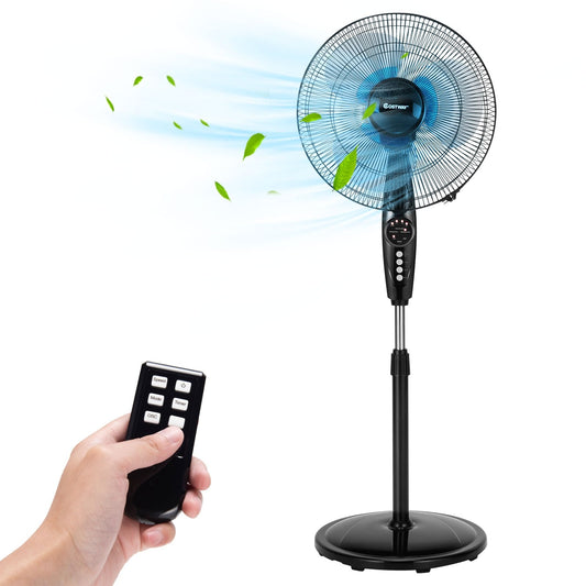 18 Inch Adjustable Height Fan with Quiet Oscillating Stand for Home and Office, Black at Gallery Canada