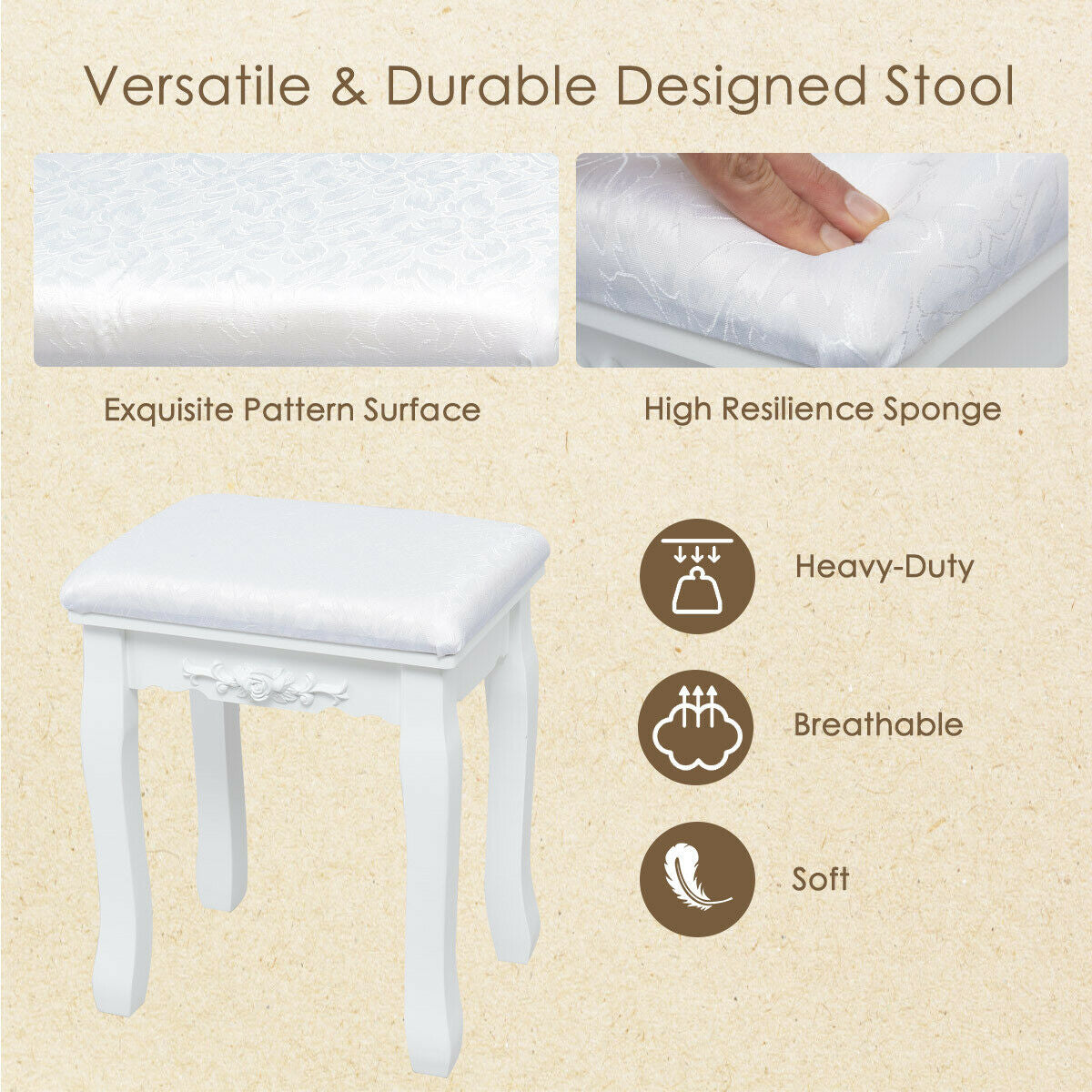 Oval Mirror Vanity Set With 10 LED Dimmable Bulbs, 3 Drawers, White