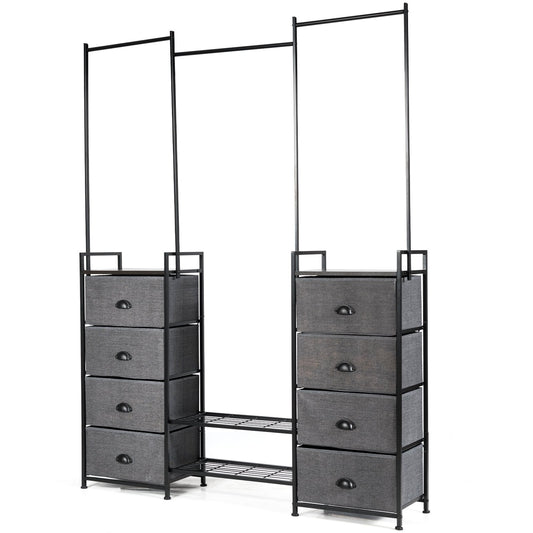 3-in-1 Portable Multifunctional  Dresser with 8 Fabric Drawers and Metal Rack, Gray