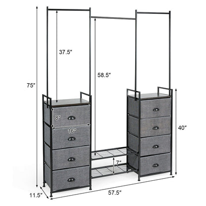 3-in-1 Portable Multifunctional  Dresser with 8 Fabric Drawers and Metal Rack, Gray at Gallery Canada
