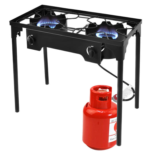 150,000 BTU Double Burner Outdoor Stove BBQ Grill, Black