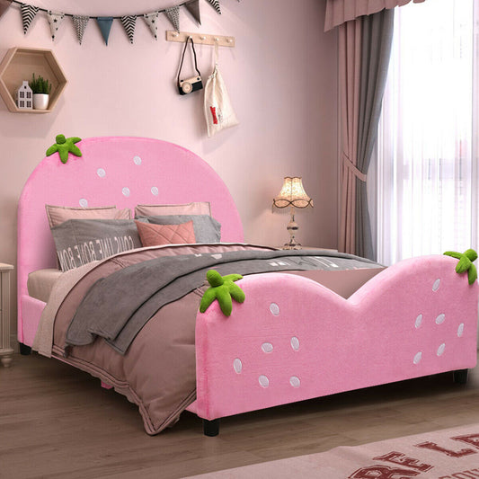 Kids Upholstered Berry Pattern Toddler Bed, Pink Toddler Beds Pink at Gallery Canada