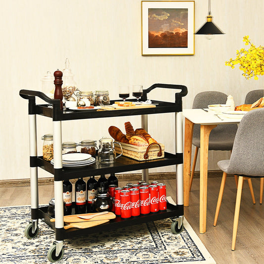 3-Shelf Utility Service Cart Aluminum Frame 490lbs Capacity with Casters, Black Kitchen Islands & Carts Black at Gallery Canada