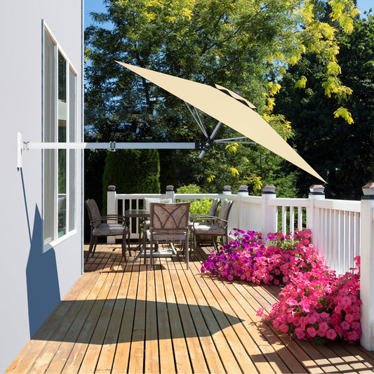 8ft Telescopic Folding Tilt Aluminum Sun Shade Umbrella, Beige Outdoor Umbrellas Beige at Gallery Canada