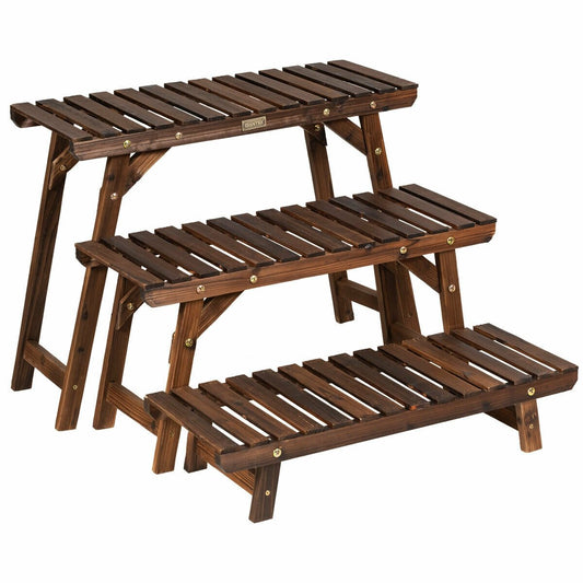 3 Tier Step Design Plant Shelf Rack, Brown at Gallery Canada