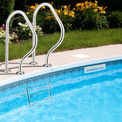 Split Swimming Pool Ladder Stainless Steel 3-Step Ladder and 2 Handrails, Silver at Gallery Canada