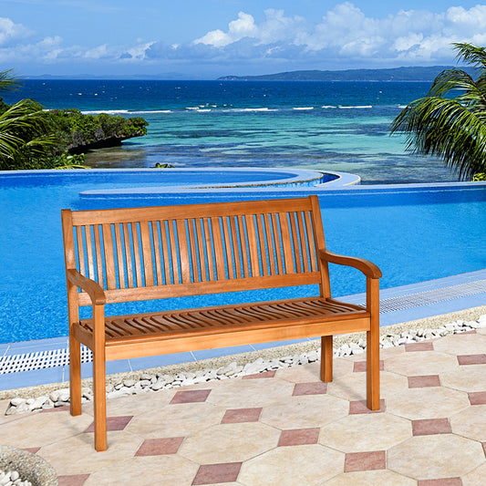 Two Person Solid Wood Garden Bench, Curved Backrest, Wide Armrest, Natural Outdoor Benches Natural at Gallery Canada