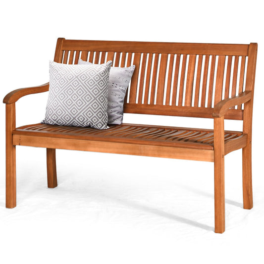 Two Person Solid Wood Garden Bench with Curved Backrest and Wide Armrest, Natural at Gallery Canada