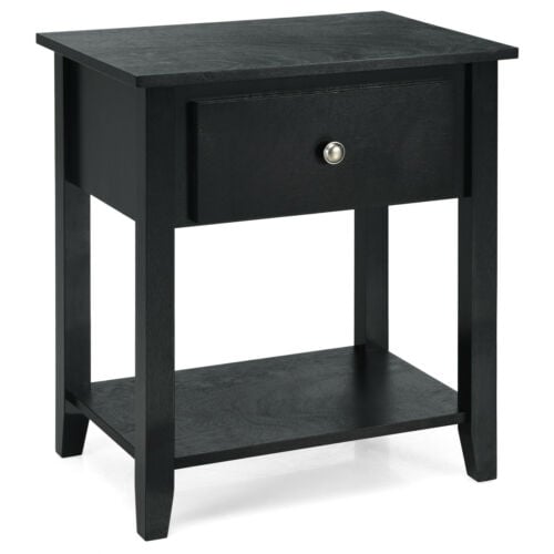 Nightstand with Drawer and Storage Shelf for Bedroom Living Room, Black at Gallery Canada