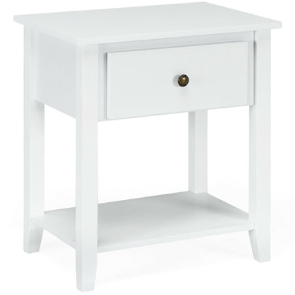 Nightstand with Drawer and Storage Shelf for Bedroom Living Room, White at Gallery Canada