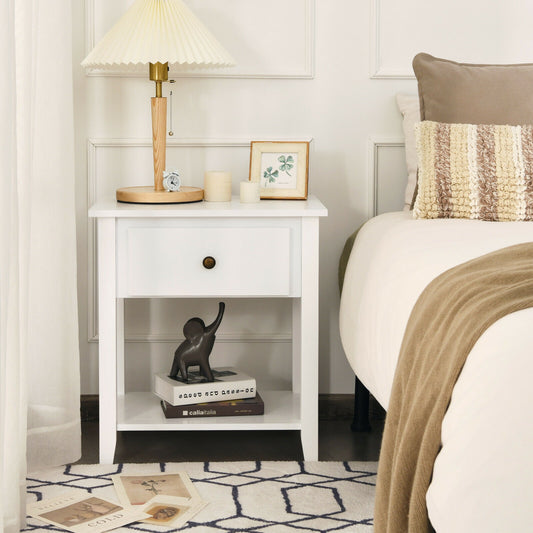 Nightstand with Drawer and Storage Shelf for Bedroom Living Room, White Nightstands White at Gallery Canada