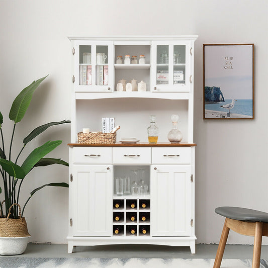 Wood Buffet Hutch Cabinet, 3 Large Drawers, White Sideboards Cabinets & Buffets White at Gallery Canada