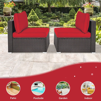 2 Pieces Patio Rattan Armless Sofa Set with 2 Cushions and 2 Pillows, Red at Gallery Canada