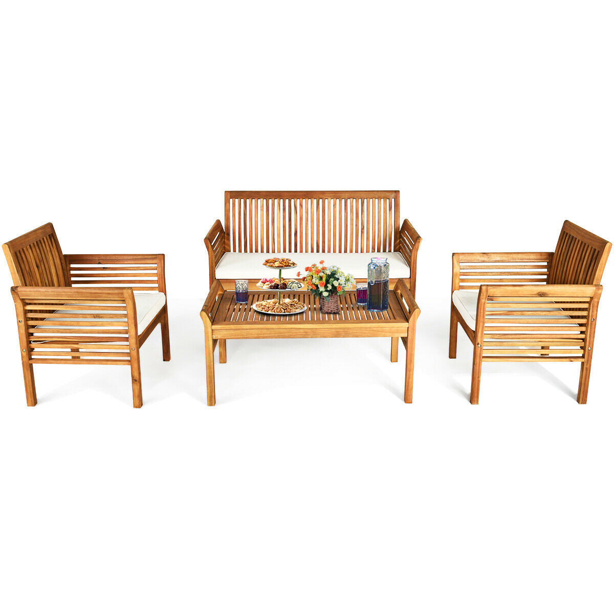 4 Pieces Outdoor Acacia Wood Sofa Furniture Set Patio Conversation Sets at Gallery Canada