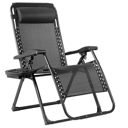 Oversize Lounge Chair with Cup Holder of Heavy Duty for outdoor, Black