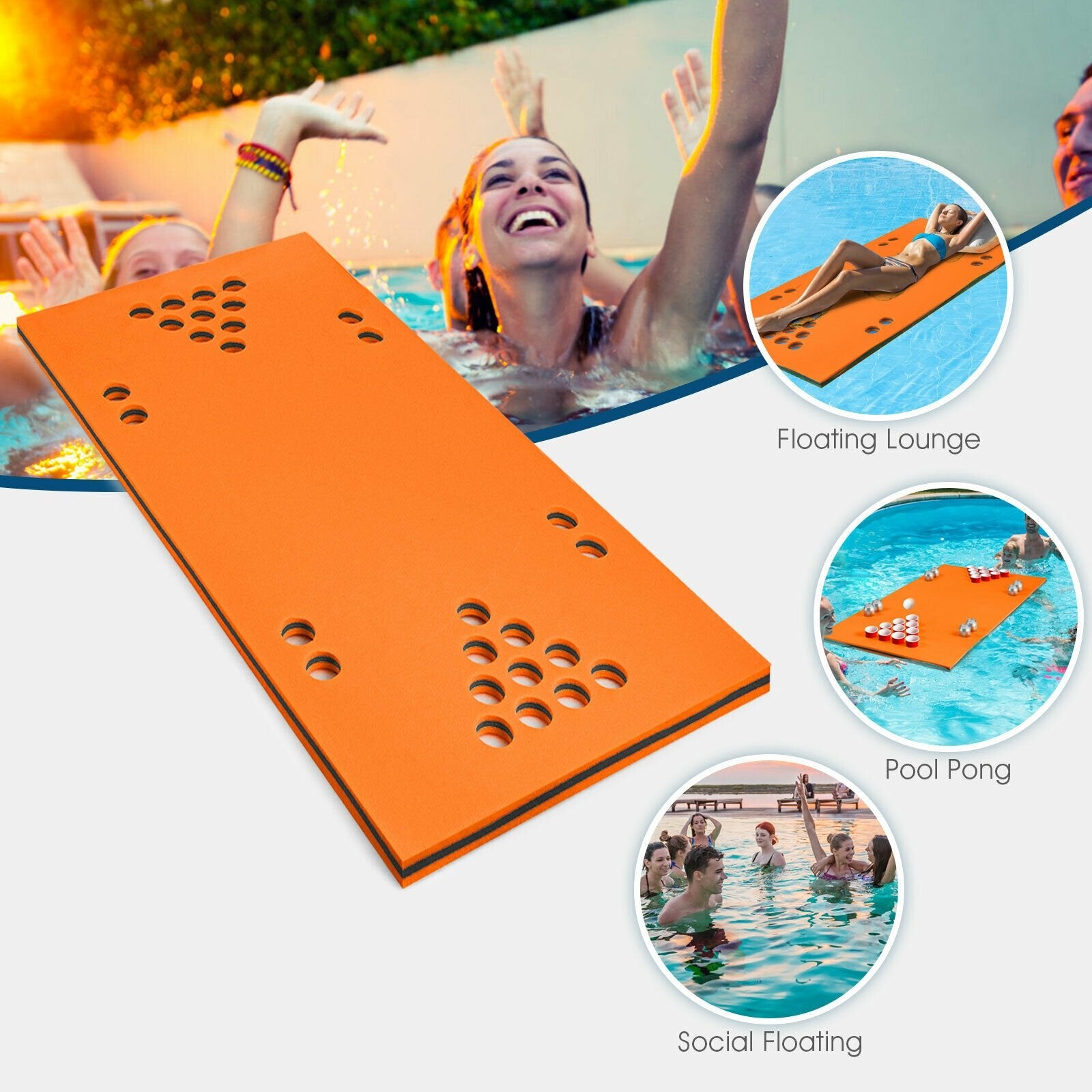 5.5 Feet x 35.5 inch 3-Layer Multi-Purpose Floating Beer Pong Table, Orange at Gallery Canada