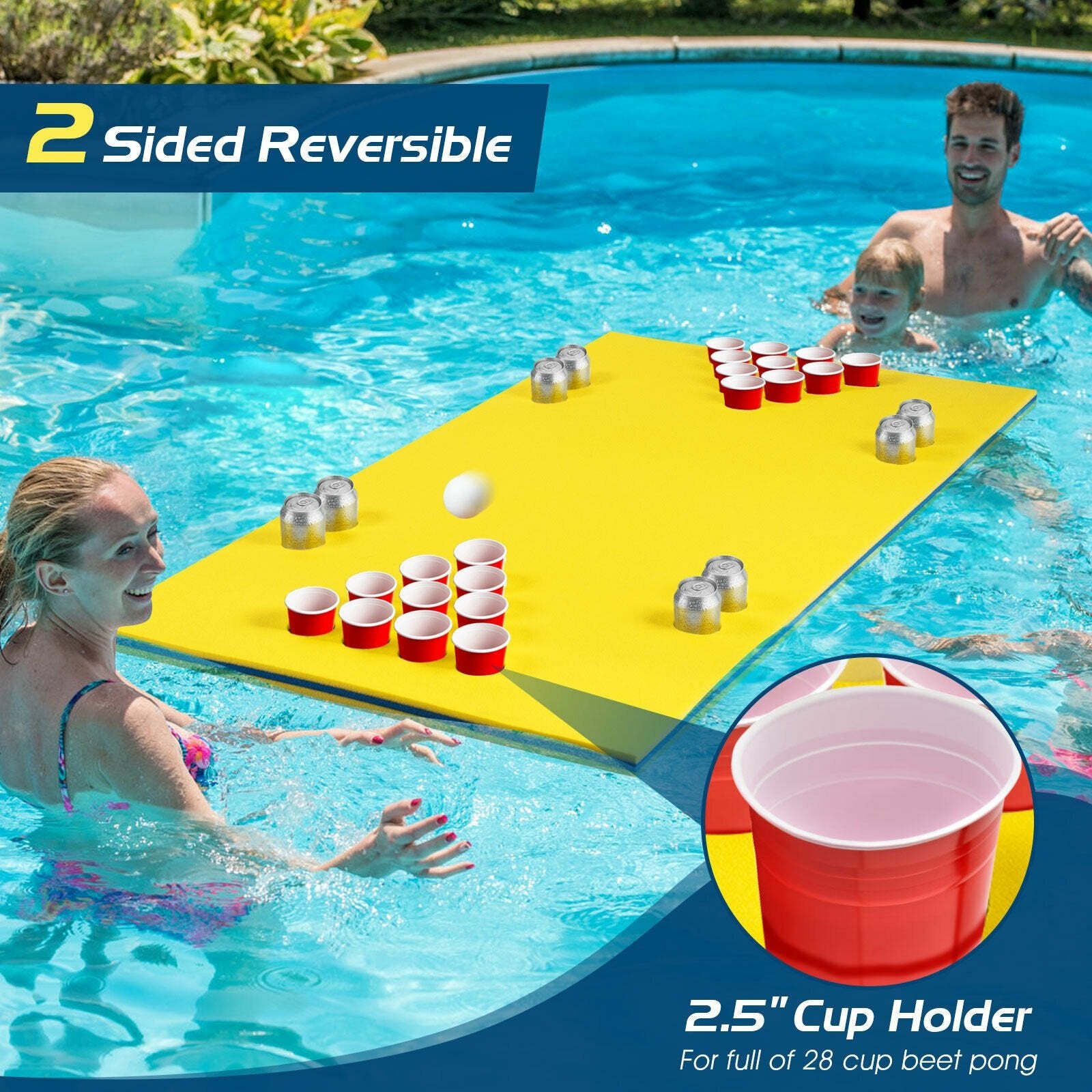 5.5 Feet x 35.5 inch 3-Layer Multi-Purpose Floating Beer Pong Table, Yellow at Gallery Canada