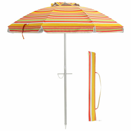 6.5 Feet Beach Umbrella with Sun Shade and Carry Bag without Weight Base, Orange