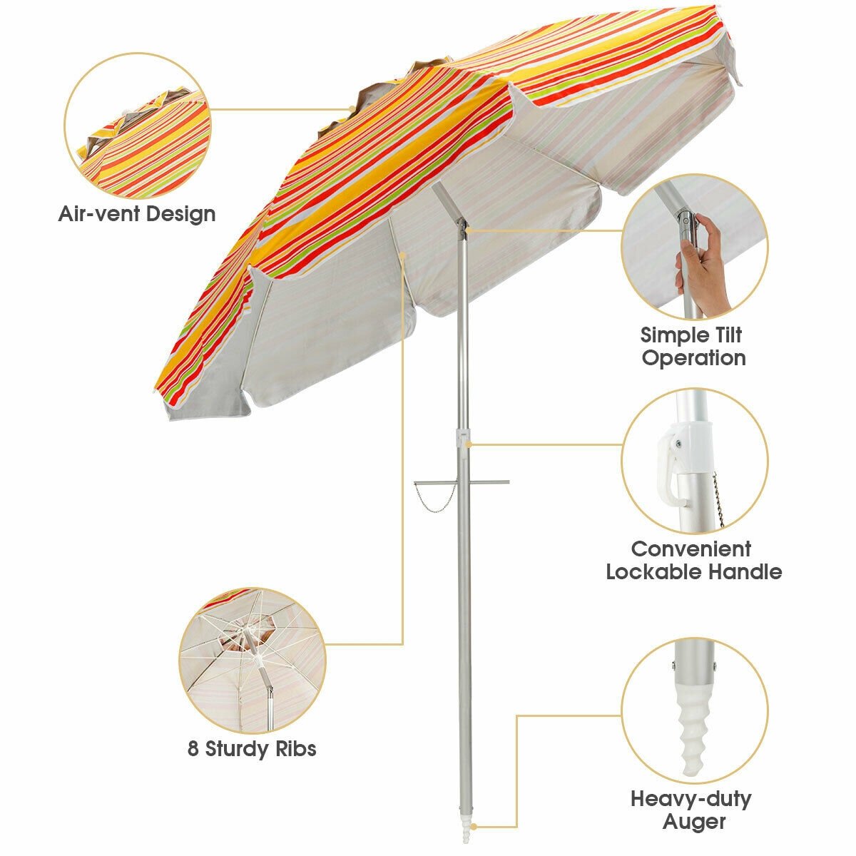 6.5 Feet Beach Umbrella with Sun Shade and Carry Bag without Weight Base, Orange at Gallery Canada