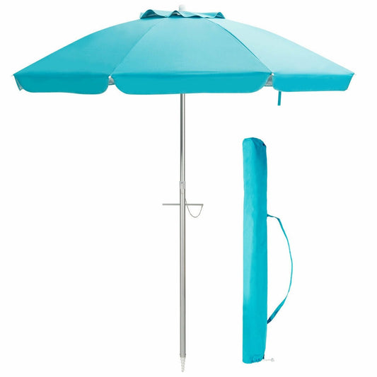 6.5 Feet Beach Umbrella with Sun Shade and Carry Bag without Weight Base, Blue