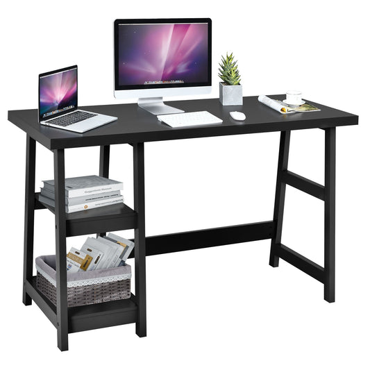 Trestle Computer Desk Home Office Workstation with Removable Shelves, Black