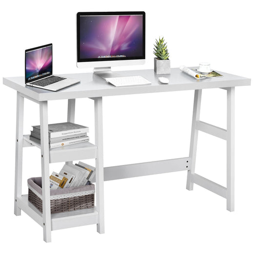 Trestle Computer Desk Home Office Workstation with Removable Shelves, White at Gallery Canada