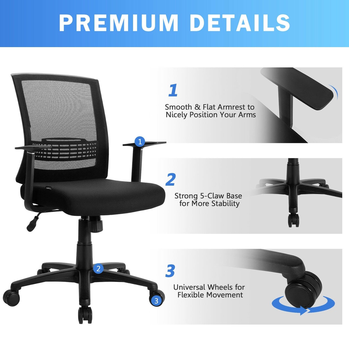 Adjustable Mid Back Mesh Office Chair with Lumbar Support, Black at Gallery Canada