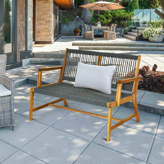 2-Person Acacia Wood Bench, Gray Outdoor Benches Gray at Gallery Canada