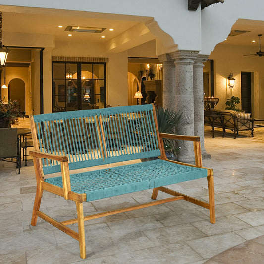 2-Person Acacia Wood Bench, Turquoise Outdoor Benches Turquoise at Gallery Canada