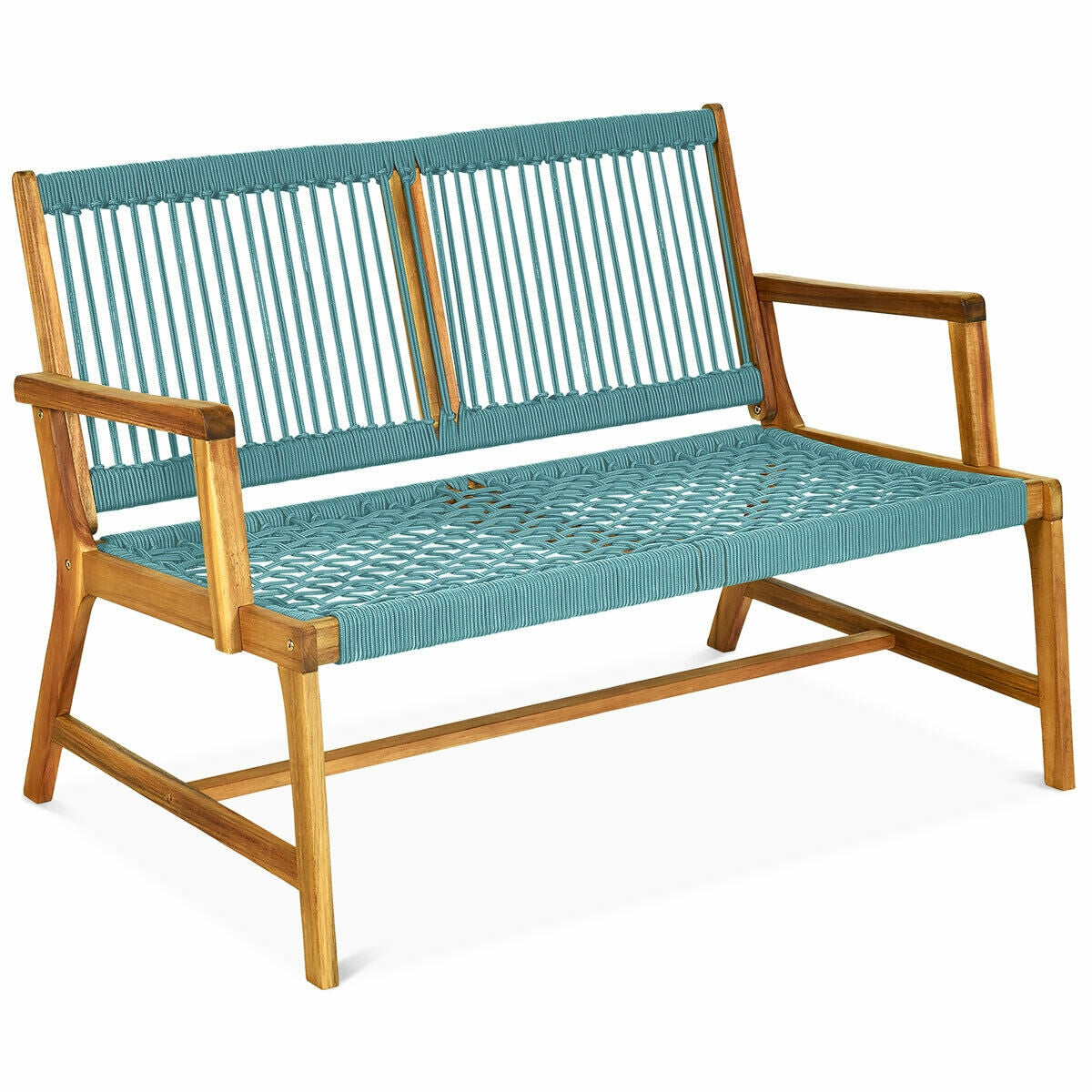 2-Person Acacia Wood Bench, Turquoise Outdoor Benches at Gallery Canada