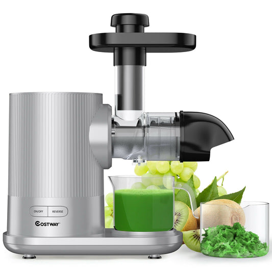 Horizontal Slow Masticating Extractor Juicer with Brush, Silver