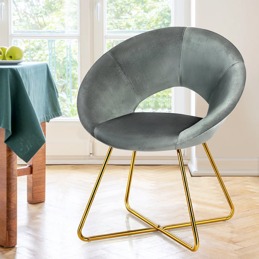 Modern Accent Velvet Dining Arm Chair with Golden Metal Legs and Soft Cushion, Gray Accent Chairs Gray at Gallery Canada