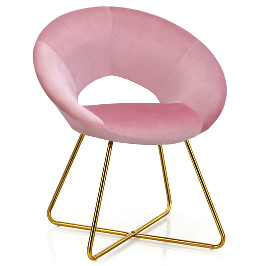 Modern Accent Velvet Dining Arm Chair with Golden Metal Legs and Soft Cushion, Pink at Gallery Canada