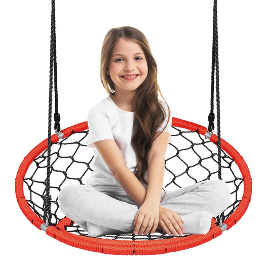 Net Hanging Swing Chair with Adjustable Hanging Ropes, Orange
