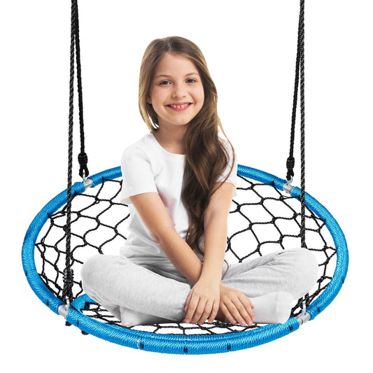 Net Hanging Swing Chair with Adjustable Hanging Ropes, Blue