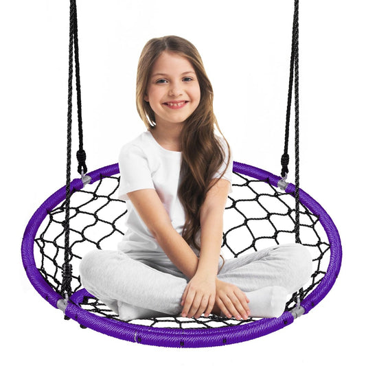 Net Hanging Swing Chair with Adjustable Hanging Ropes, Purple