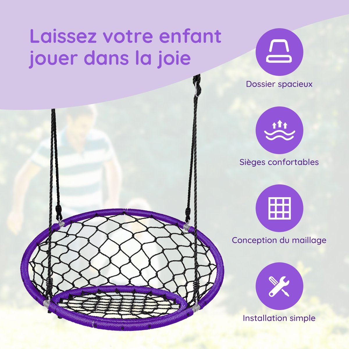 Net Hanging Swing Chair with Adjustable Hanging Ropes, Purple at Gallery Canada