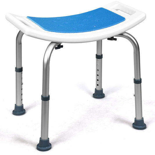 Shower Stool 6 Adjustable Heights Non-Slip Padded Blue Seat, Blue