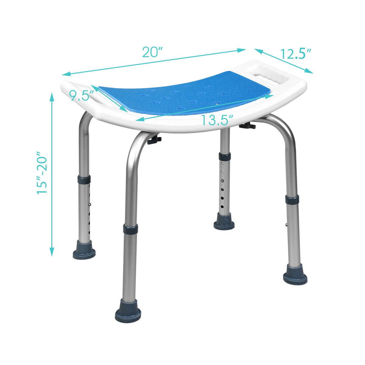 Shower Stool 6 Adjustable Heights Non-Slip Padded Blue Seat, Blue at Gallery Canada
