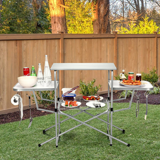 Foldable Outdoor BBQ Table Grilling Stand, Silver Camping Furniture Silver at Gallery Canada