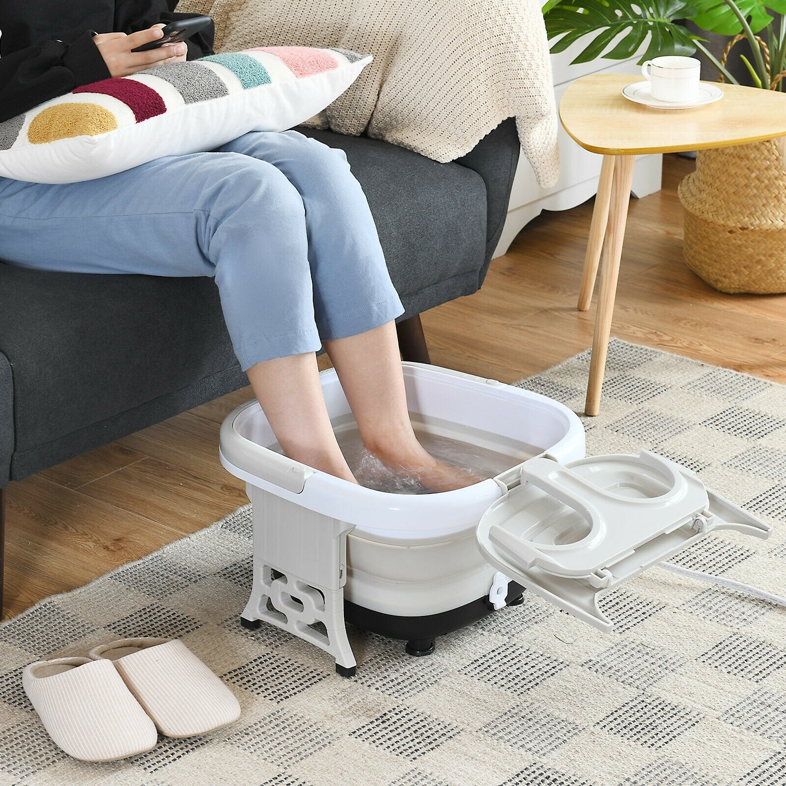Foldable Foot Spa Bath Motorized Massager with Bubble Red Light Timer Heat, Gray at Gallery Canada