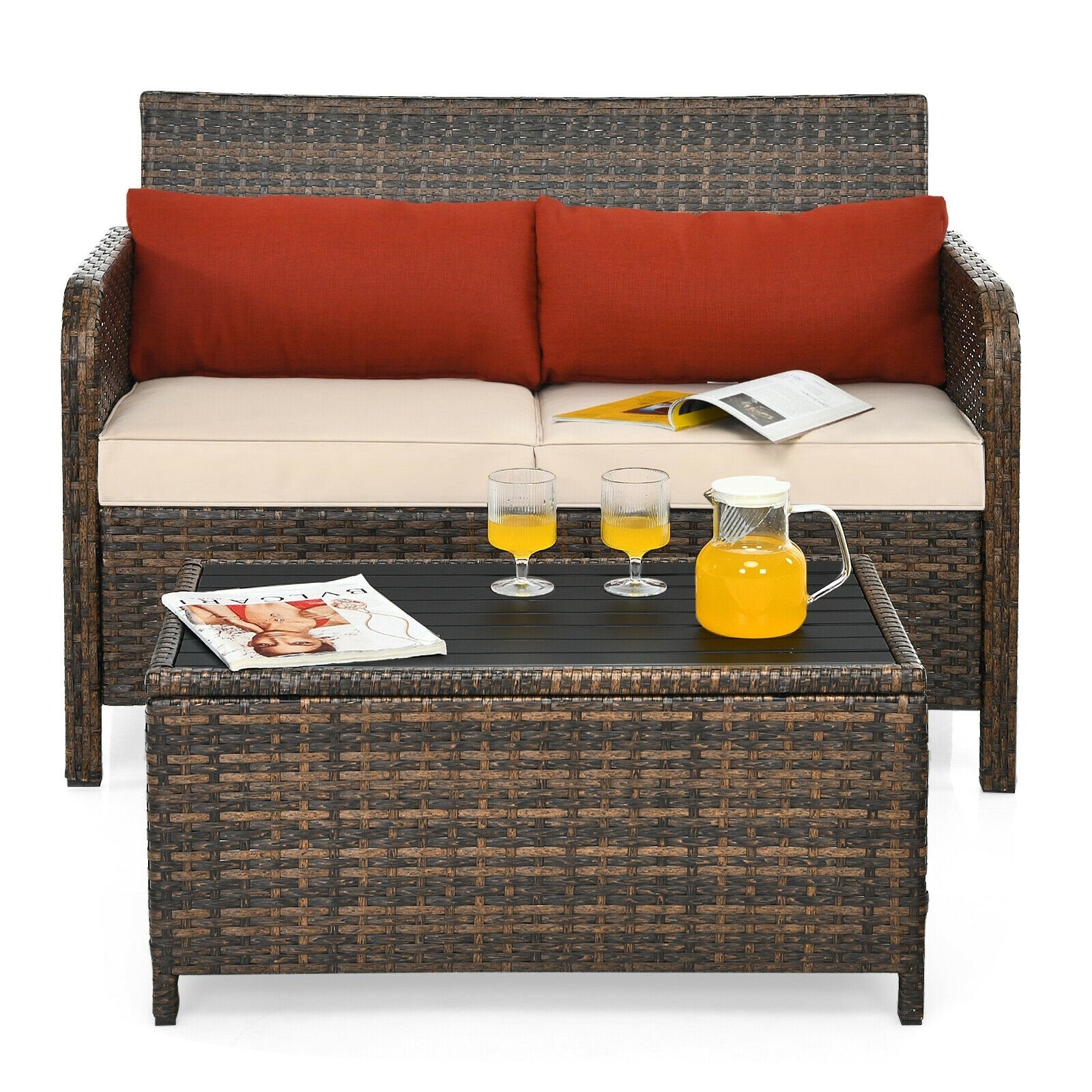 2 Pieces Cushioned Patio Rattan Furniture Set, Brown at Gallery Canada
