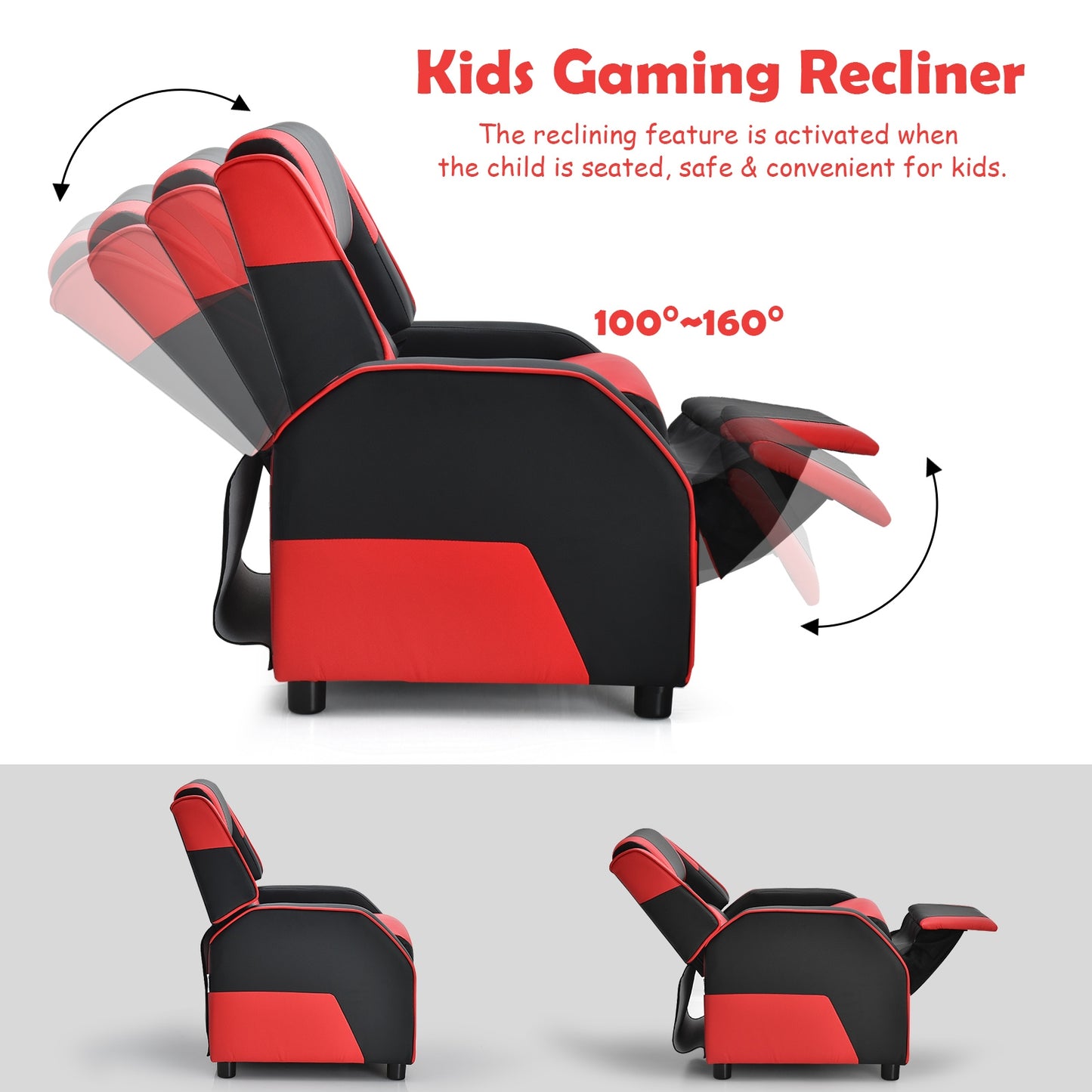 Kids Youth PU Leather Gaming Sofa Recliner with Headrest and Footrest, Red Kids Chairs & Seating at Gallery Canada