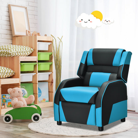 Kids Youth PU Leather Gaming Sofa Recliner, Blue Kids Chairs & Seating Blue at Gallery Canada
