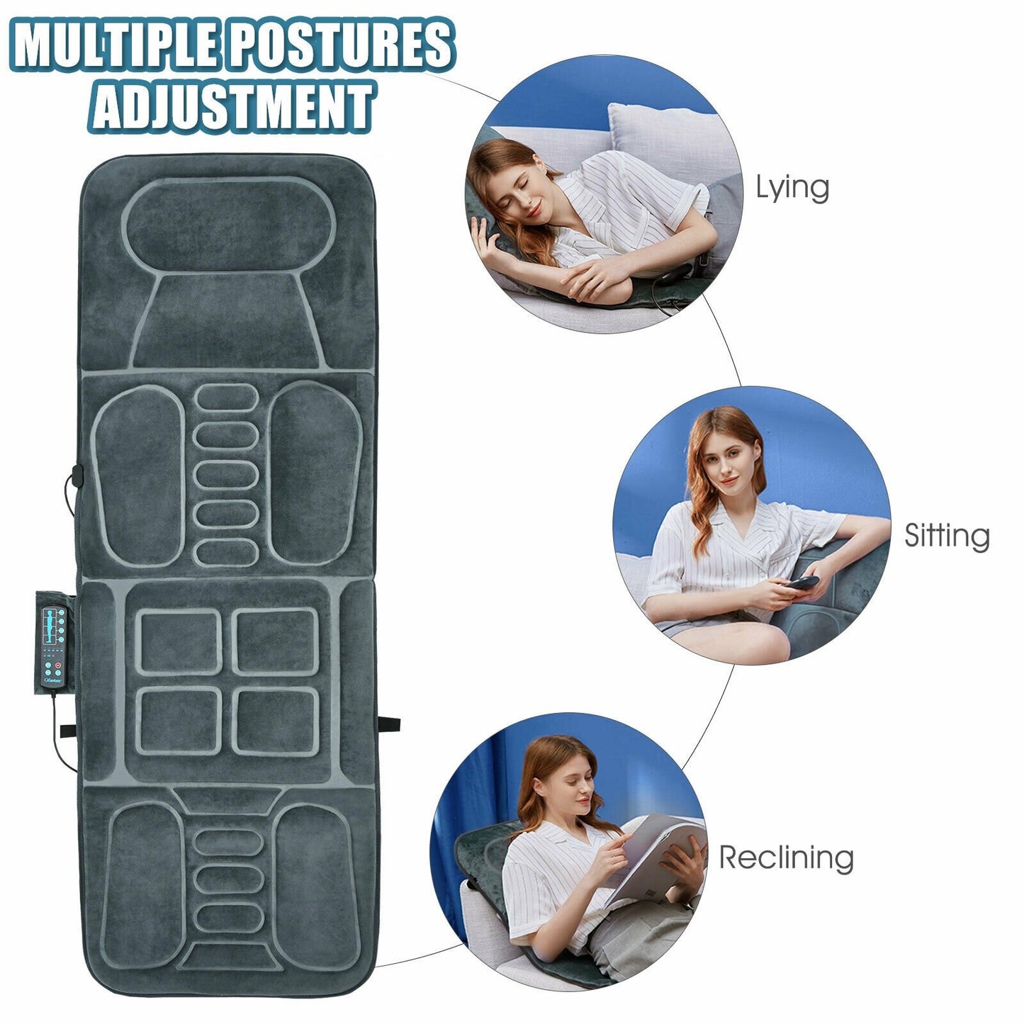 Foldable Massage Mat with Heat and 10 Vibration Motors, Gray - Gallery Canada