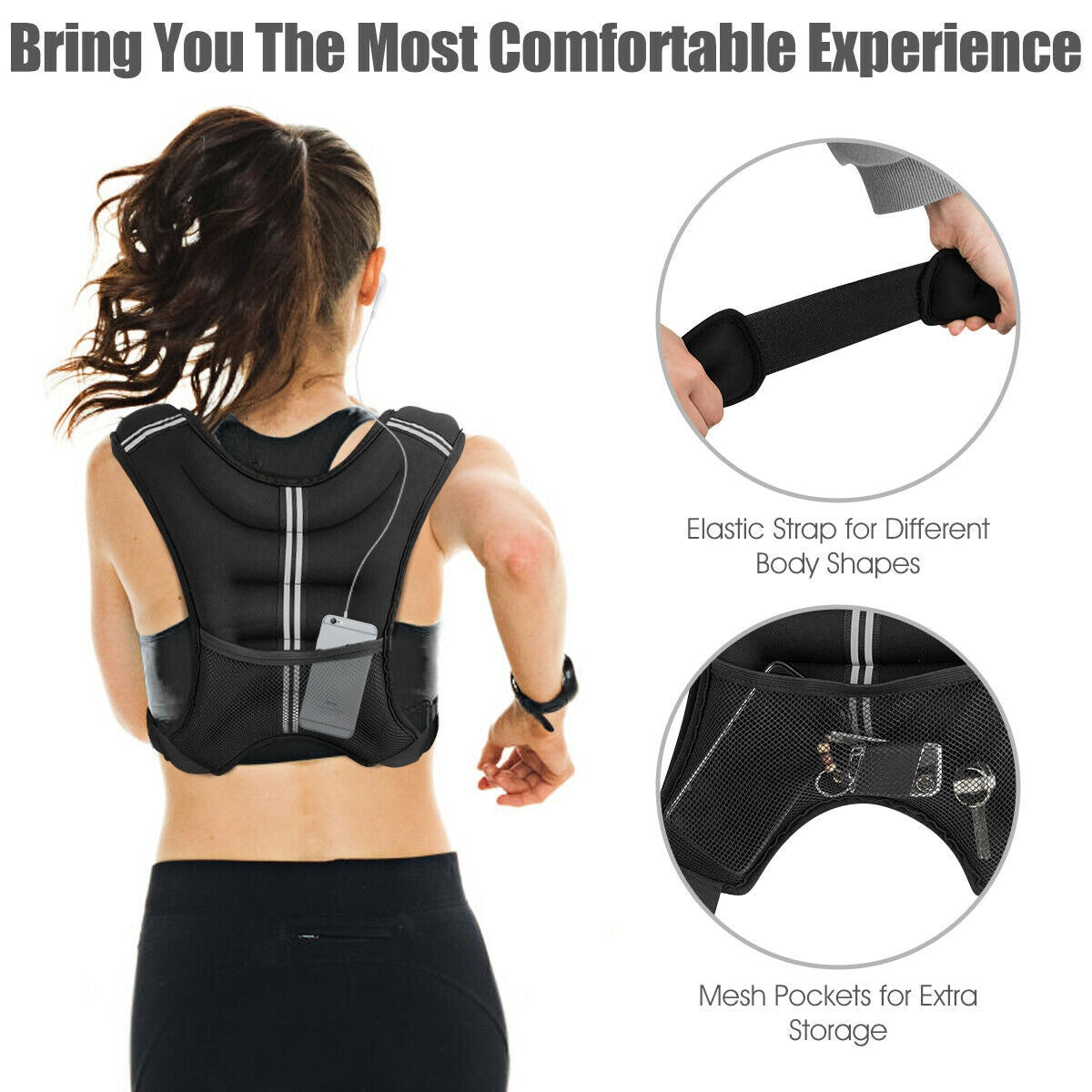 Training Weight Vest, 20 lbs, Adjustable Buckles, Mesh Bag, Black Weights Accessories at Gallery Canada