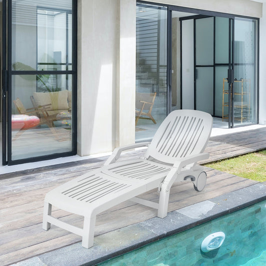 Adjustable Patio Sun Lounger, Weather Resistant Wheels, White Outdoor Chaise Lounges White at Gallery Canada