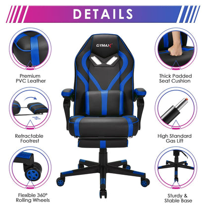 Computer Massage Gaming Recliner Chair with Footrest, Blue at Gallery Canada